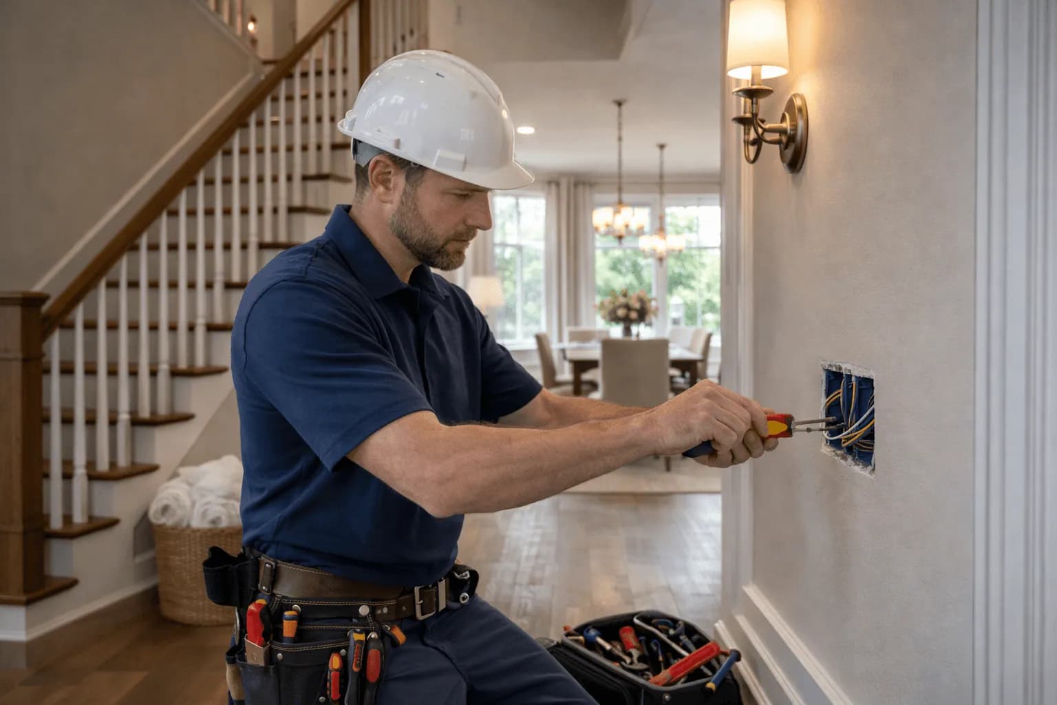 Electrician installing outlet